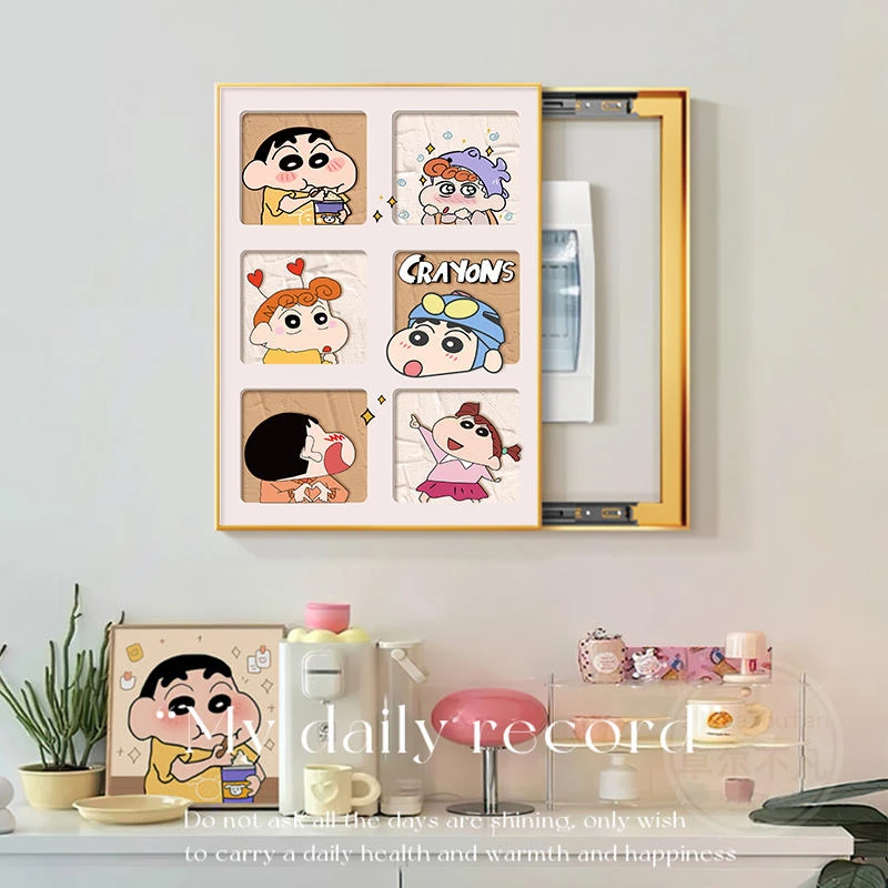 竖款多巴胺小新电表箱装饰画现代简约配电箱遮挡弱电箱电闸盒挂画