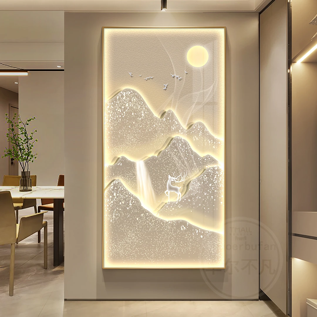 装饰画流水生财山水画走廊2025过道挂画现代轻奢高级感壁灯画