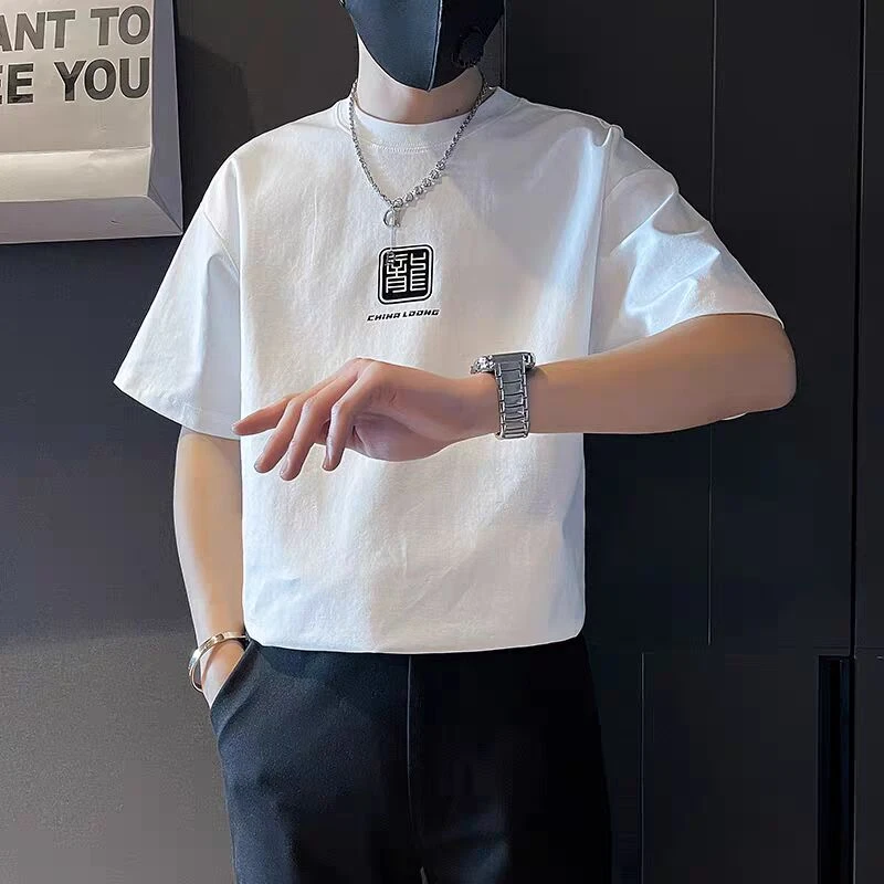 设计感印花纯棉短袖男夏季潮牌痞帅休闲百搭T恤2025新款男装上衣