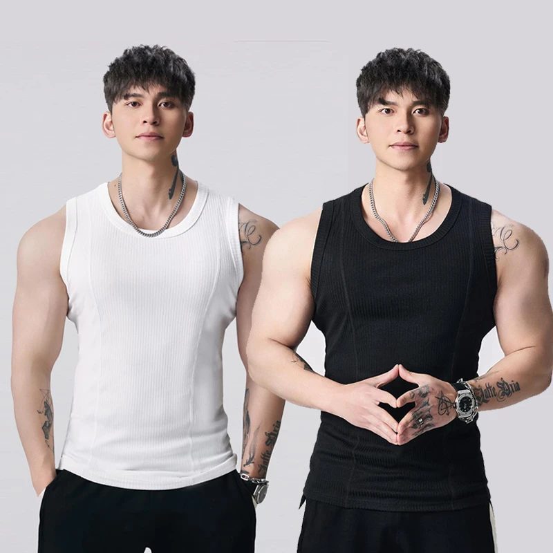 男士背心健身重磅310g无袖坎肩拼接显大夏季运动休闲训练撸铁T恤