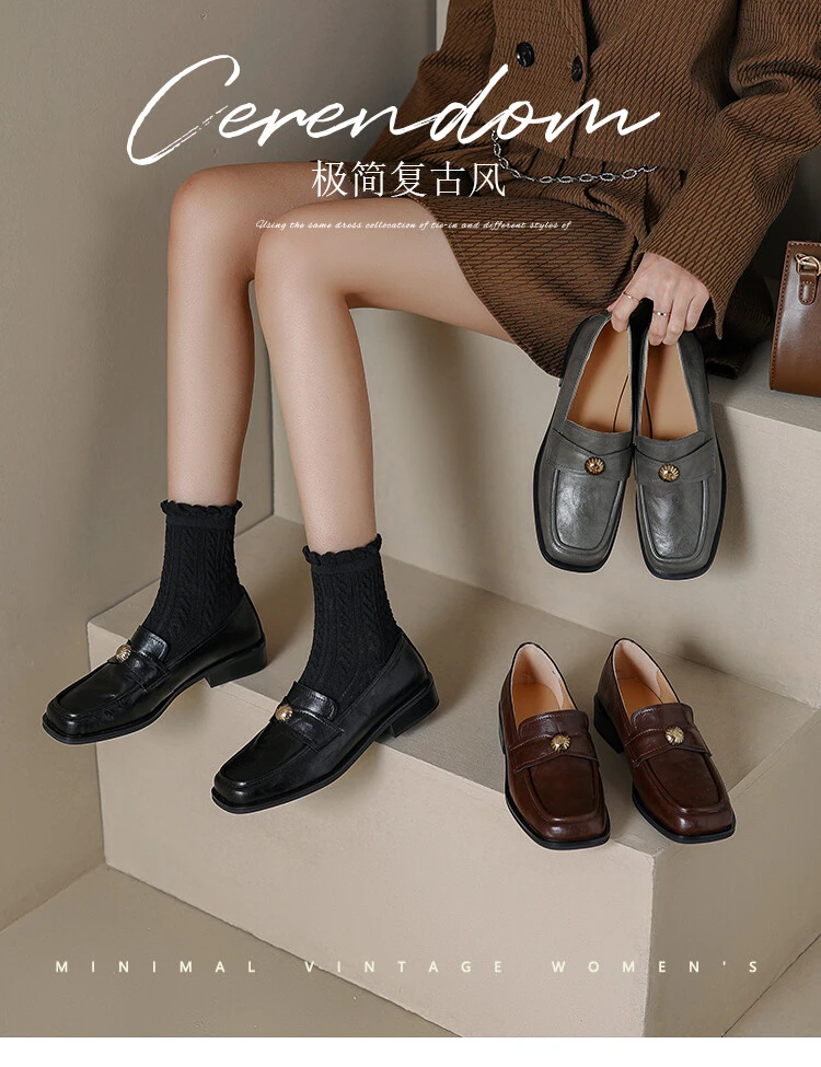 乐福鞋鞋2023年冬季松糕底厚底乐福鞋春秋百搭真皮软底春季单里