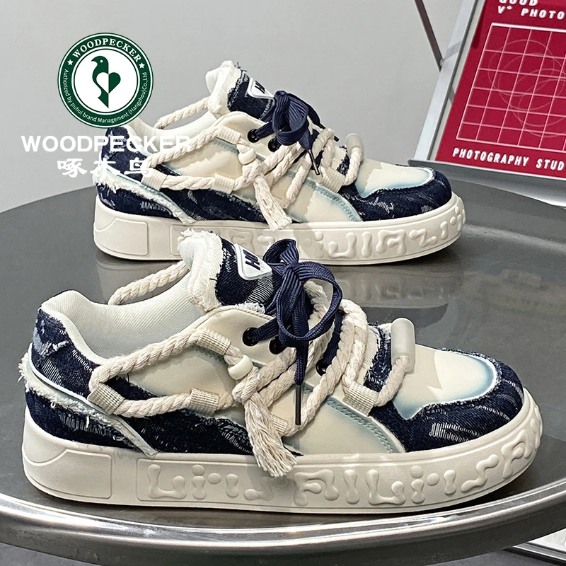 啄木鸟正品学生新款高帮鞋男百搭休闲男士厚底潮鞋时尚运动小白鞋