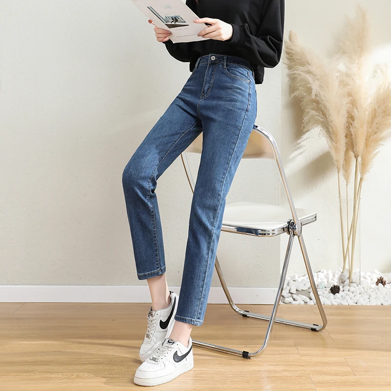 高腰直筒牛仔裤女夏季薄款2023新款春秋显瘦小个子女士烟管牛仔裤