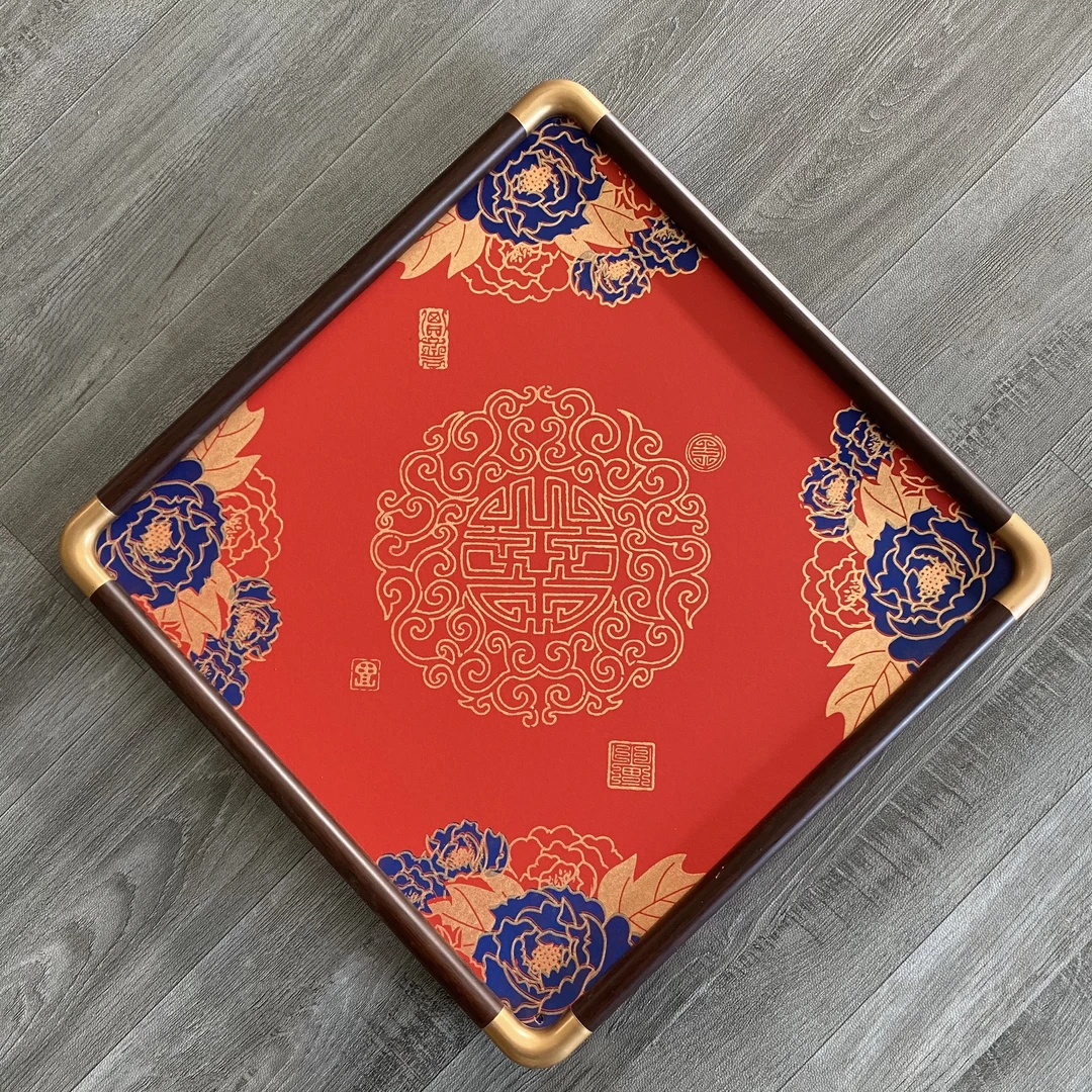 2个【斗方画框】33*33cm仿铜角实木画框 一对 黑胡桃/花梨木色