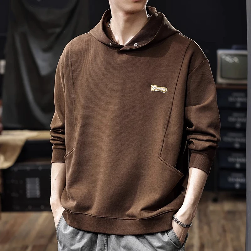 臣吾美式复古连帽卫衣男士秋季宽松大码秋冬加绒加厚套头上衣