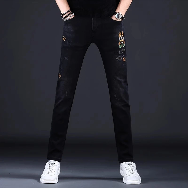 【臣吾】 男装牛仔裤2023新款高端轻奢刺绣修身小脚休闲裤子783