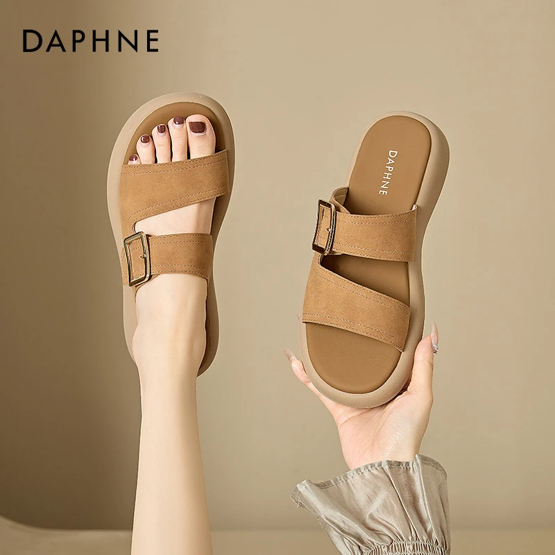 达芙妮勃肯防滑女款2025新款夏季户外磨砂皮休闲软底厚底沙滩鞋子