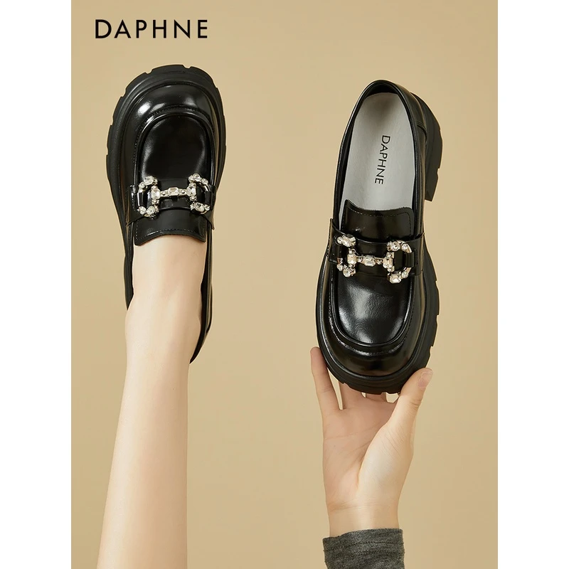 达芙妮厚底乐福鞋女2023新款春秋时尚休闲粗跟单鞋软底英伦风皮鞋