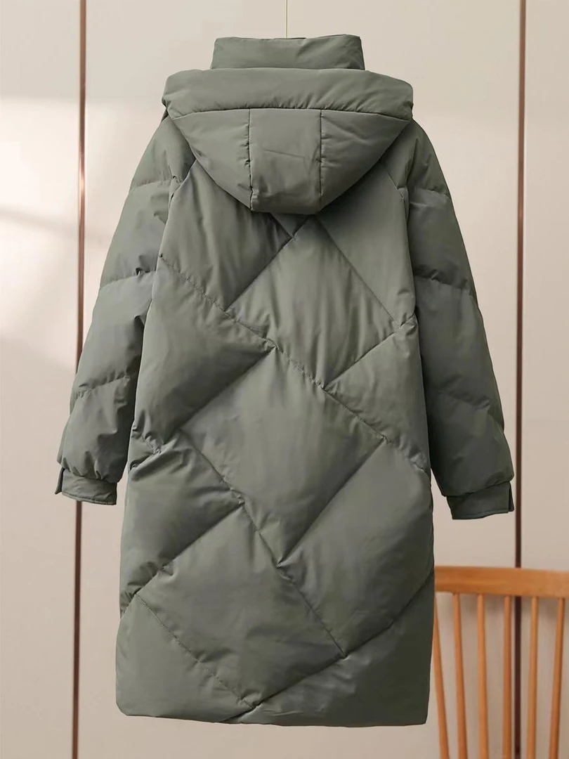 艾莱依新款2023新款中长款羽绒服女韩版宽松羽绒服冬季加厚保暖爆