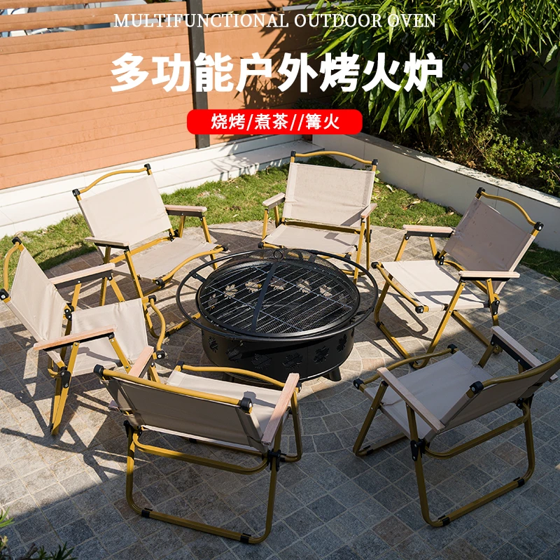 户外烤火炉烧烤桌围炉家用柴火取暖炉烧烤桌别墅篝火桌冬天柴火盘