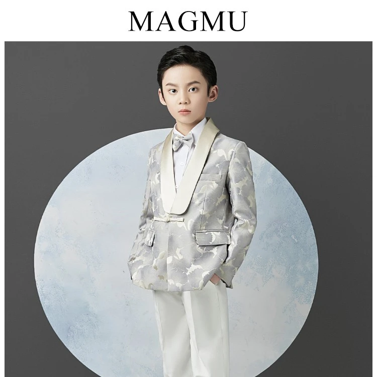 儿童西装套装男童花童礼服秋冬小孩帅气中国风主持人钢琴演出服