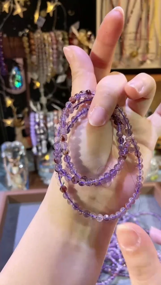 【闪购商品】水晶手链未镶嵌N025三圈紫幽灵手链