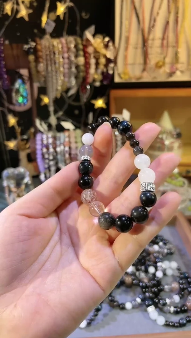 【闪购商品】黑曜岩手饰未镶嵌B294银曜石黑金超