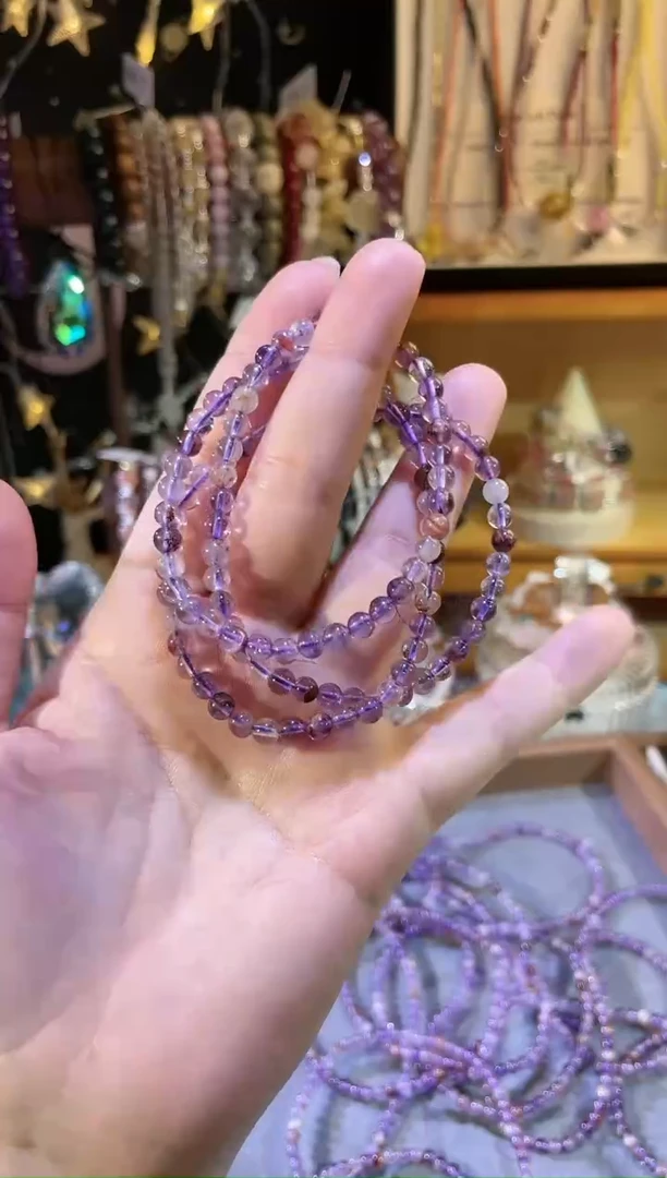 【闪购商品】水晶手链未镶嵌N025三圈紫幽灵手链