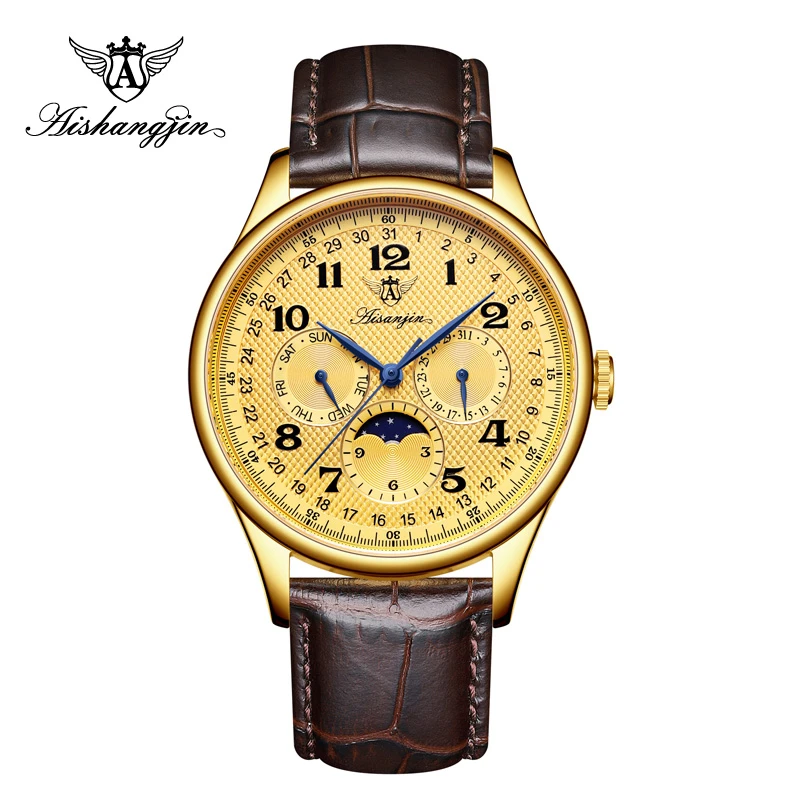 A{名将月相} 足金黄金制品 镶钻高端男女对表轻奢腕表8338