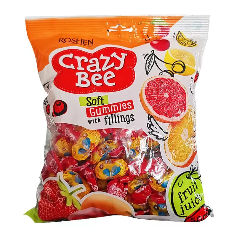 一袋俄罗斯进口小蜜蜂水果味果汁爆浆夹心软糖果休闲零食喜糖500g