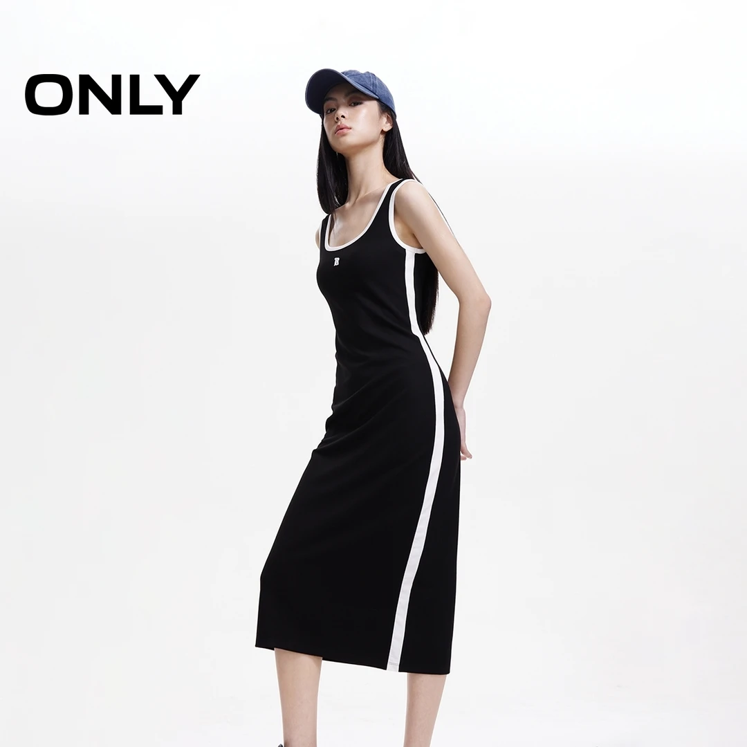 ONLY2024秋季新款休闲简约设计修身中长款背心连衣裙女|124361004
