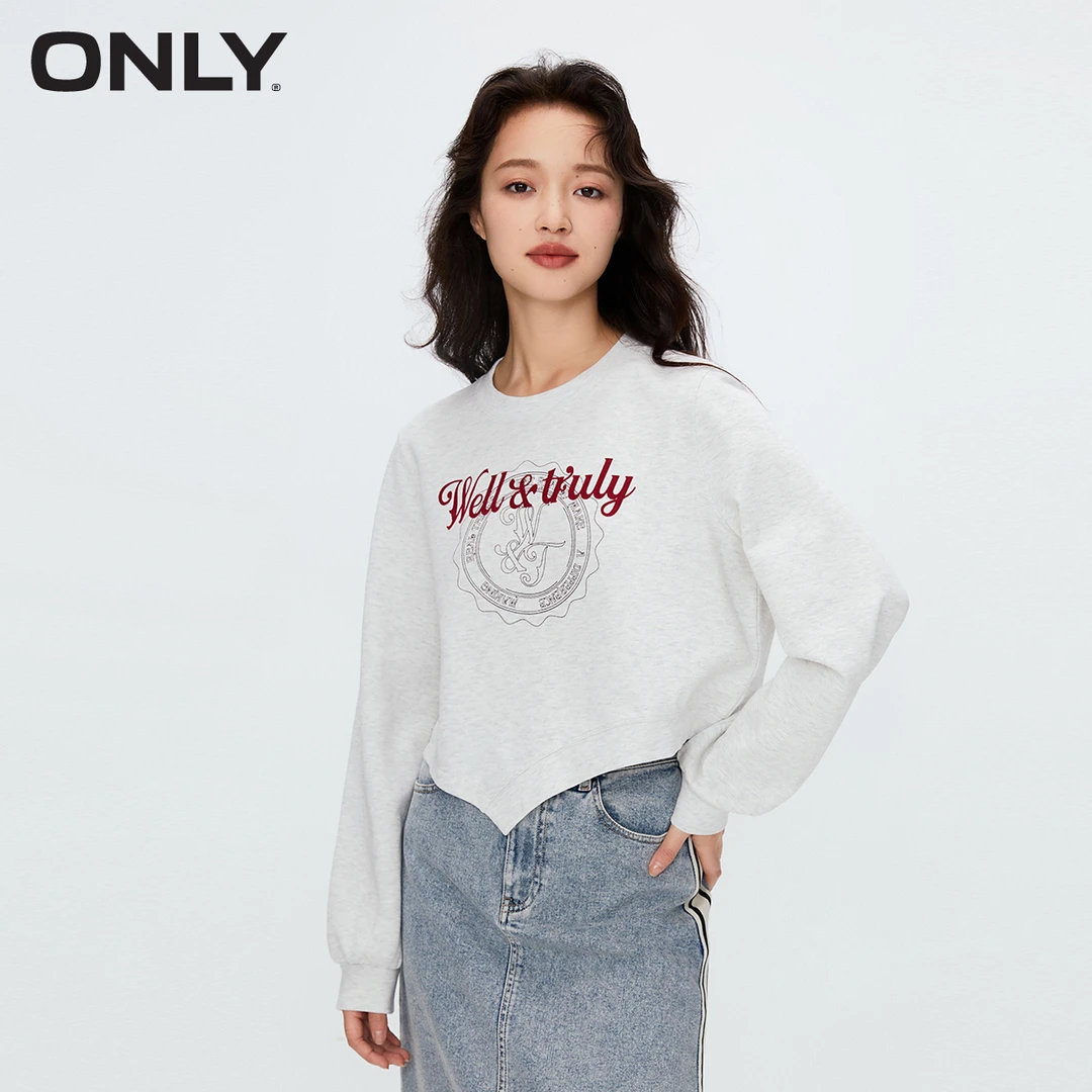 【格雷系】ONLY2024春印花不规则短款圆领卫衣女|12339S003