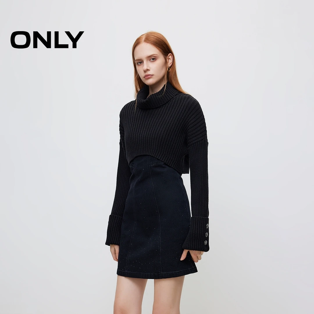 ONLY秋冬套装显瘦拼接牛仔短裙连衣裙女装老钱风松弛感|124442006