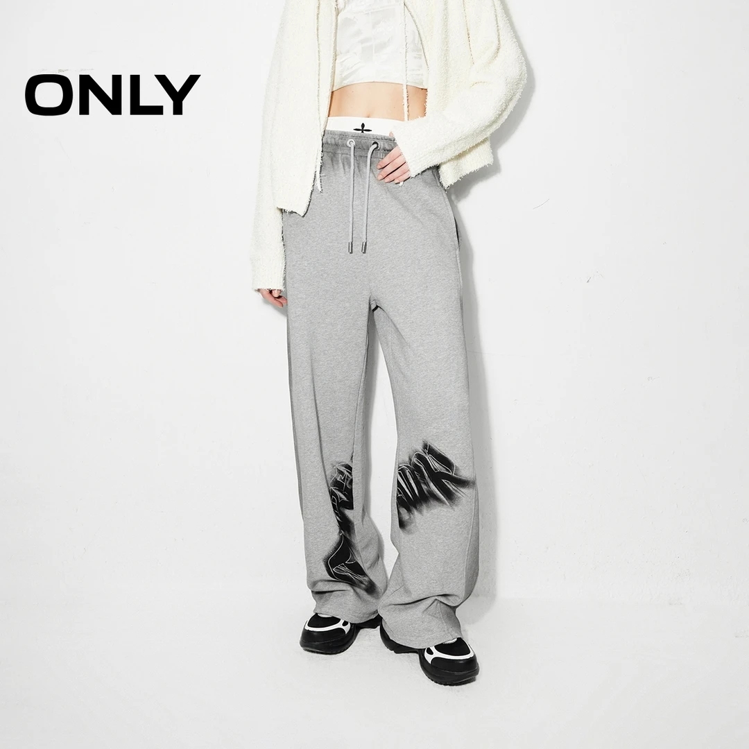 ONLY秋季做旧水洗宽松高腰休闲裤女休闲通勤百搭裤子|12441D008