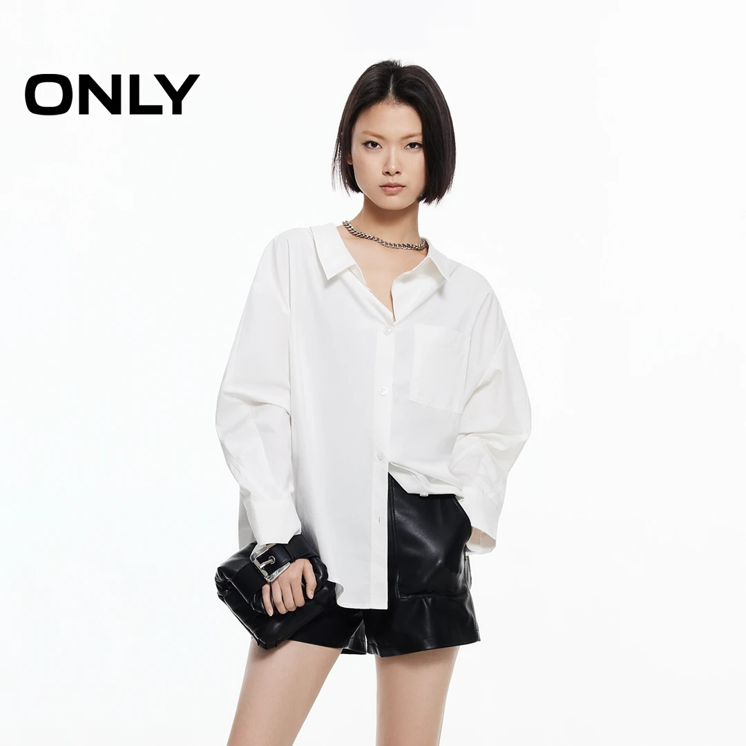 ONLY秋季简约百搭通勤宽松落肩长袖衬衫女老钱风松弛感|125105009
