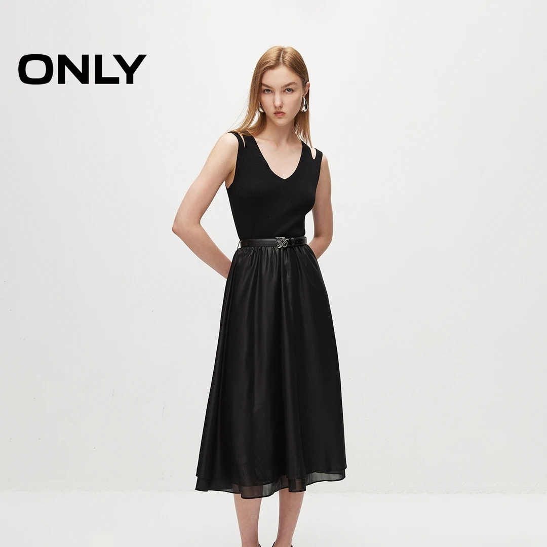 ONLY夏季拼接背心中长款A字修身连衣裙女纯欲慵懒风|124207122