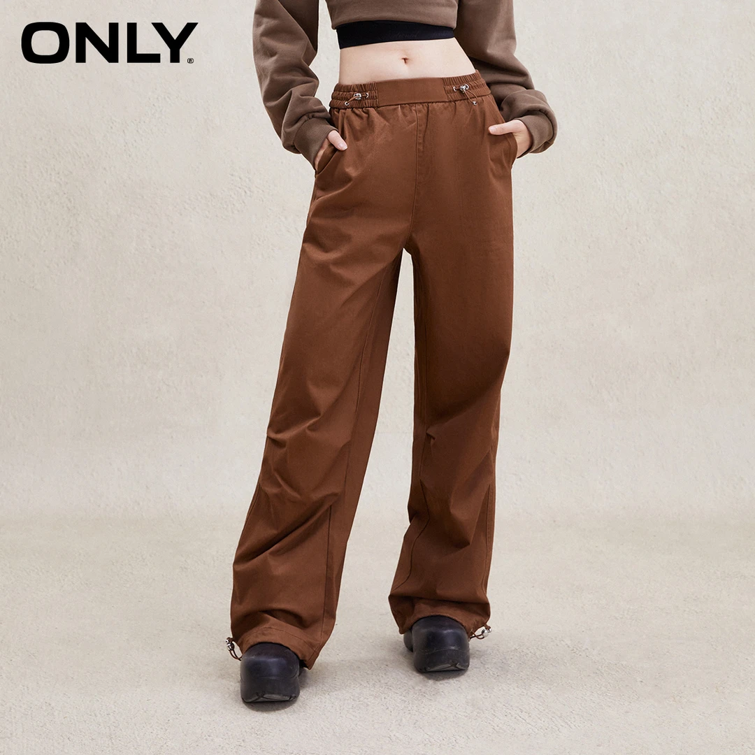 ONLY秋季复古棕色阔腿工装裤休闲裤女气质休闲百搭裤子|124114005