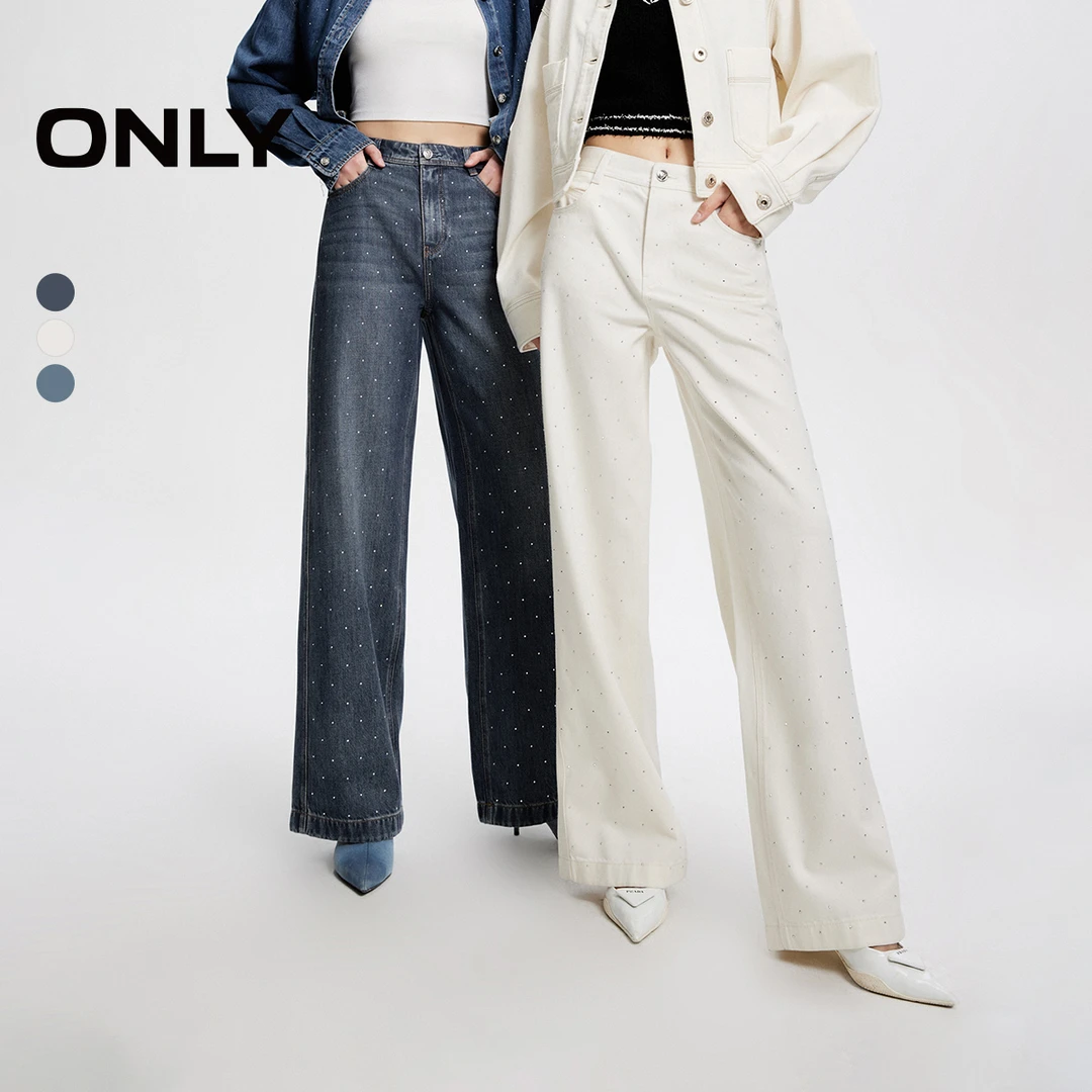【商场同款】ONLY早秋水钻高腰宽松直筒裤牛仔裤女通勤|125132171