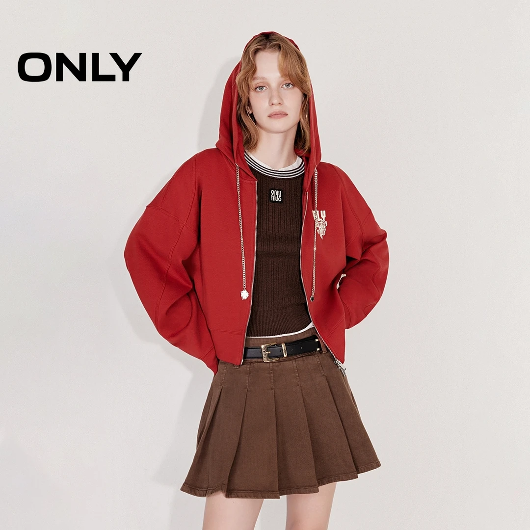 ONLY秋季休闲宽松落肩连帽开衫卫衣女酷飒风女装高级感|12519R004