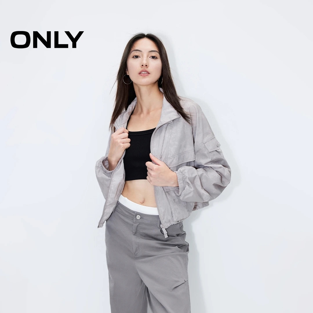 ONLY2025春游出行时尚百搭晕染立领风衣短款外套女装|124336022