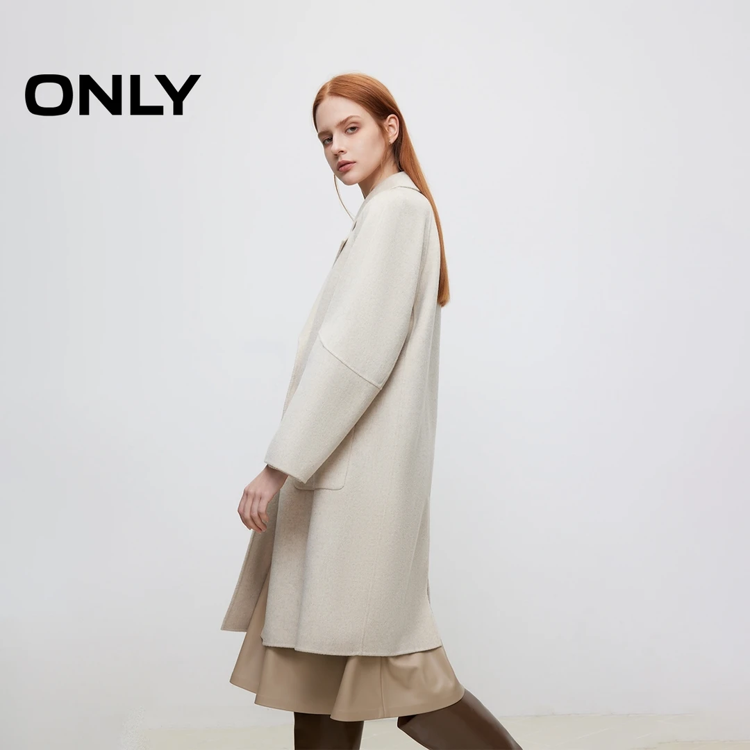 【100%绵羊毛】ONLY冬季双面呢翻领毛呢大衣女休闲老钱风|12436U004