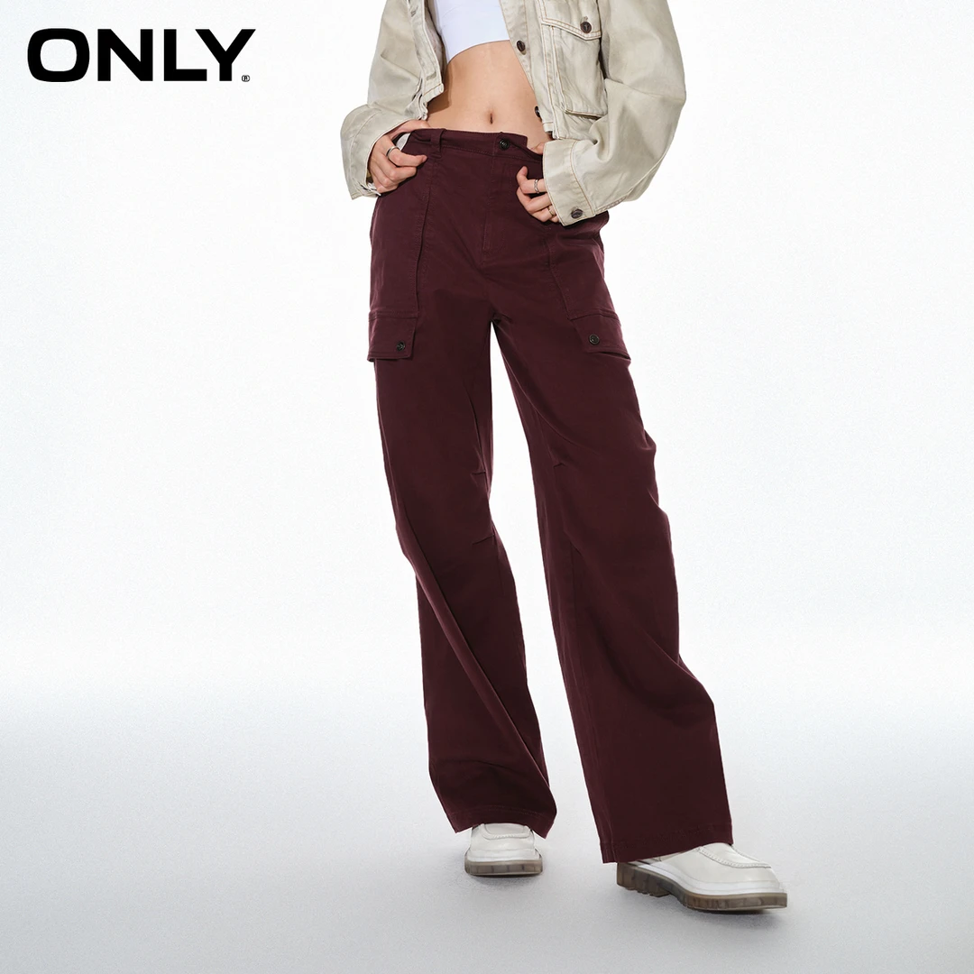 ONLY秋冬新款百搭工装口袋高腰拖地裤休闲裤直筒裤女装|123414066
