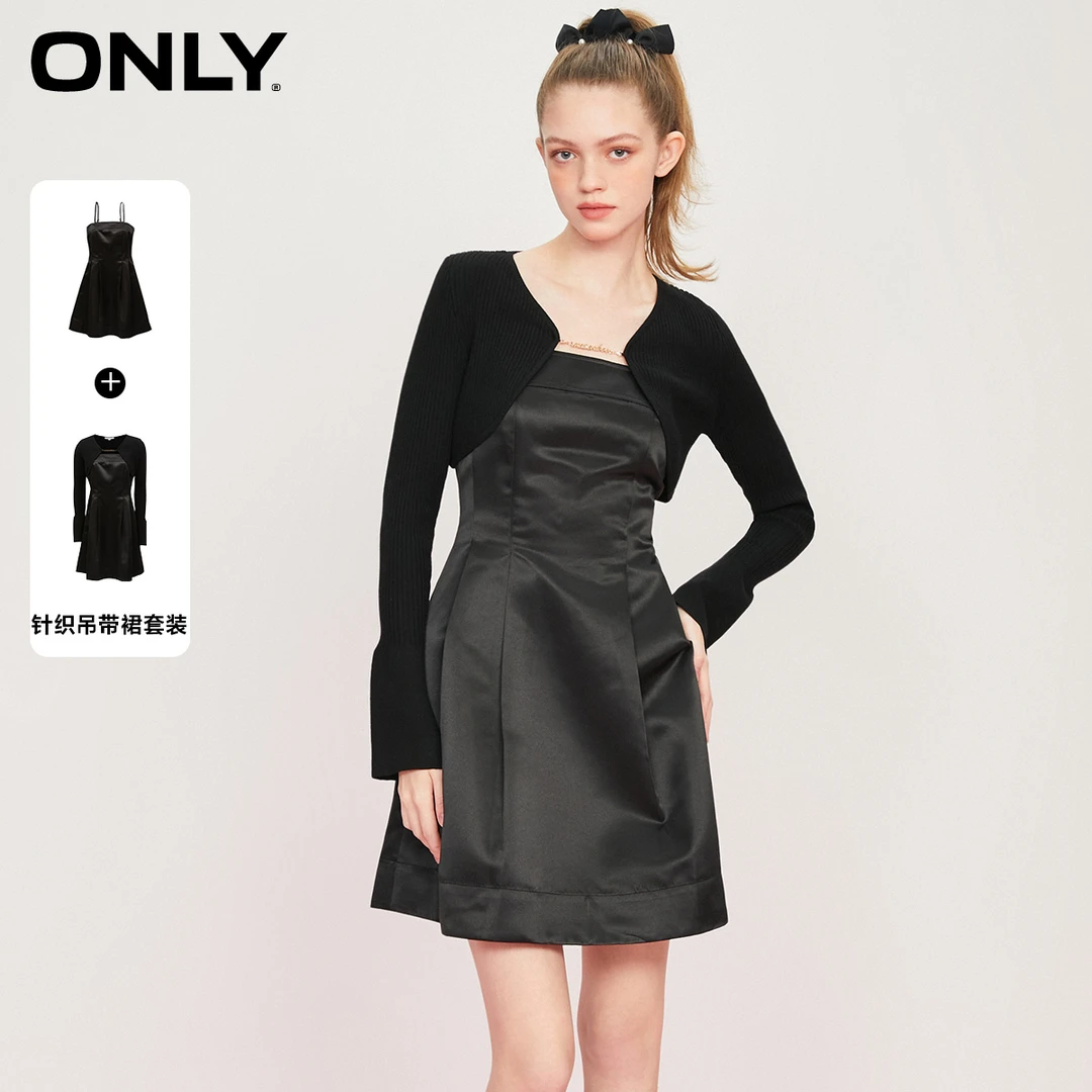 ONLY秋季新款时尚复古潮流长袖收腰A字短款连衣裙女|123107031