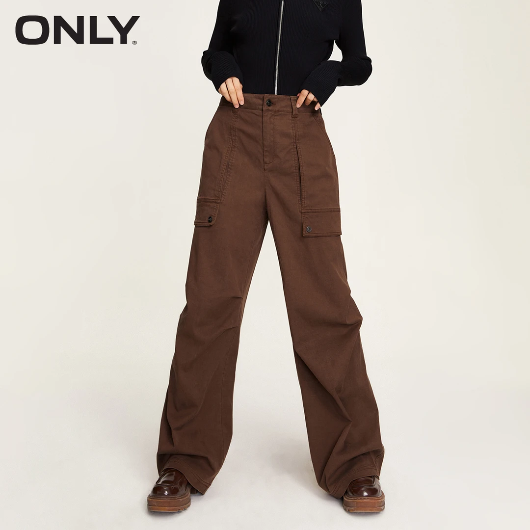 ONLY2024秋季新款百搭宽松高腰直筒长裤工装休闲裤女|124114004