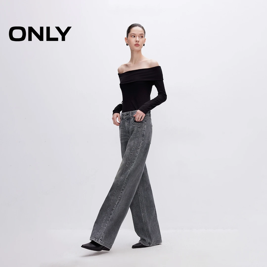ONLY秋季复古水洗宽松直筒裤长裤牛仔裤女通勤休闲裤子|125132030