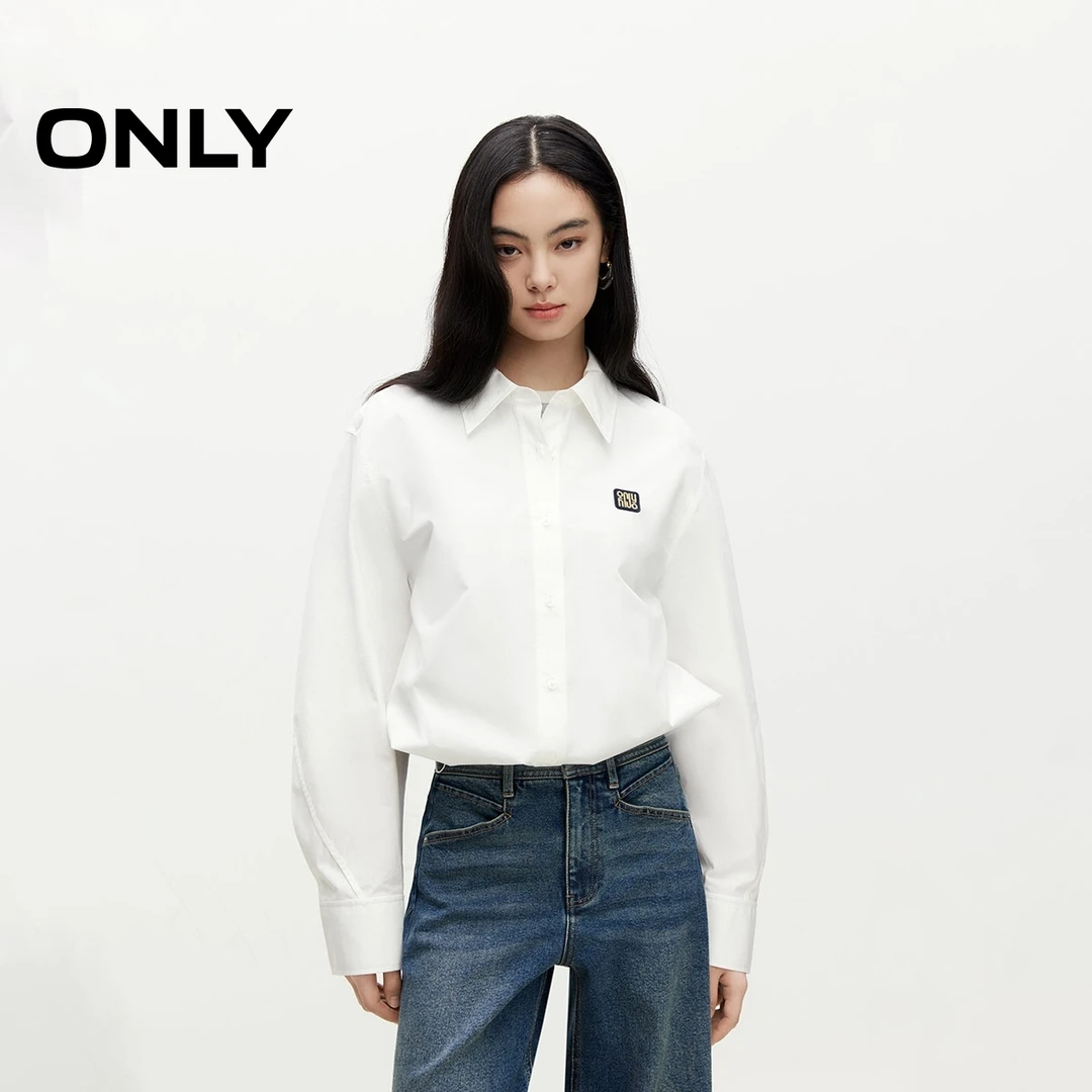 ONLY2024秋季新款时尚简约宽松设计感翻领纯棉衬衫女装|124305030