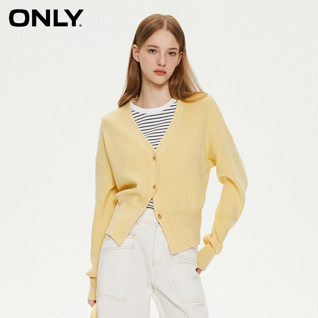 ONLY秋季V领短款外搭开衫长袖针织衫纯欲慵懒风女装|12433B012