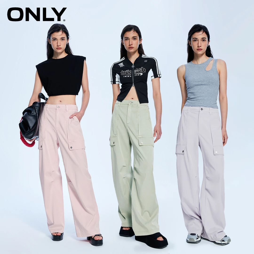ONLY秋季新款时尚透气百搭宽松弹力直筒休闲裤女|123214051
