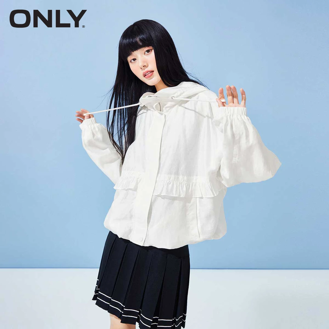 ONLY秋季新款薄款外搭肌理感连帽抽绳外套女|123236033