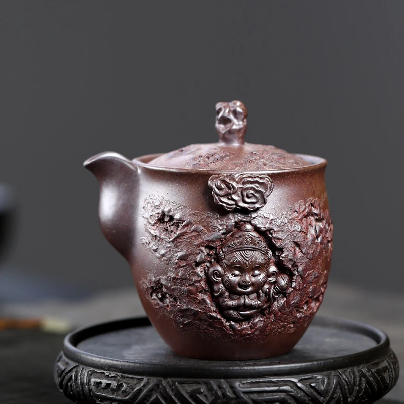 大吉羊柴烧 宜兴紫砂壶 原矿本山绿泥旗开得胜手抓壶250ml庄杰