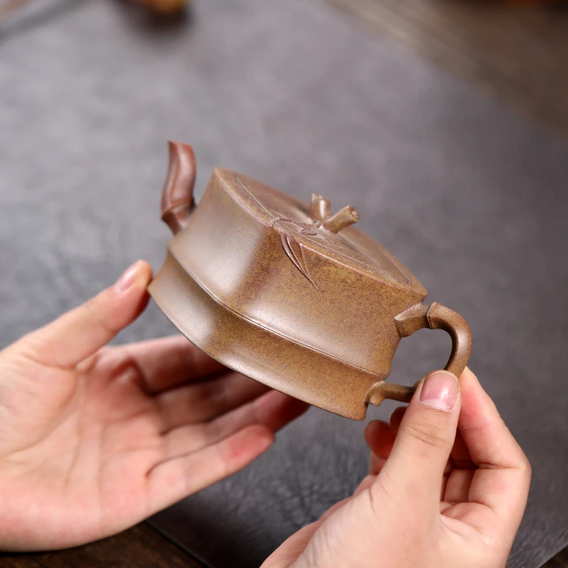 大吉羊柴烧 宜兴紫砂壶茶壶 原矿本山绿泥四方雅竹190ml徐雅