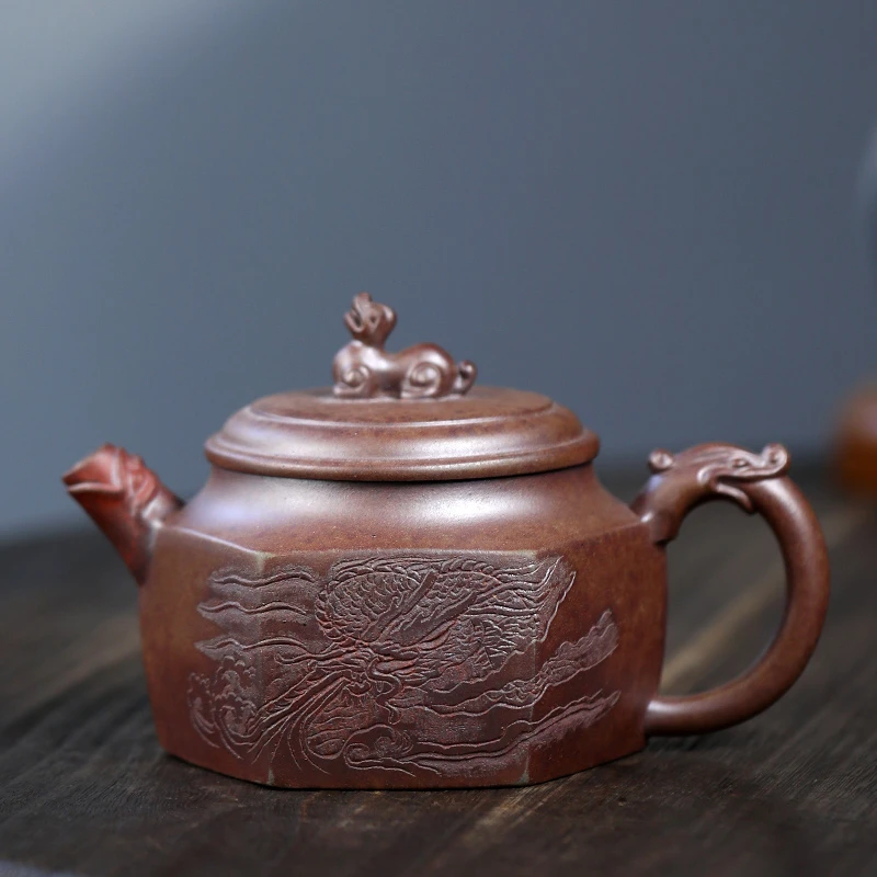 大吉羊柴烧 宜兴紫砂壶手工茶壶 原矿本山绿泥龙行天下290ml庄杰