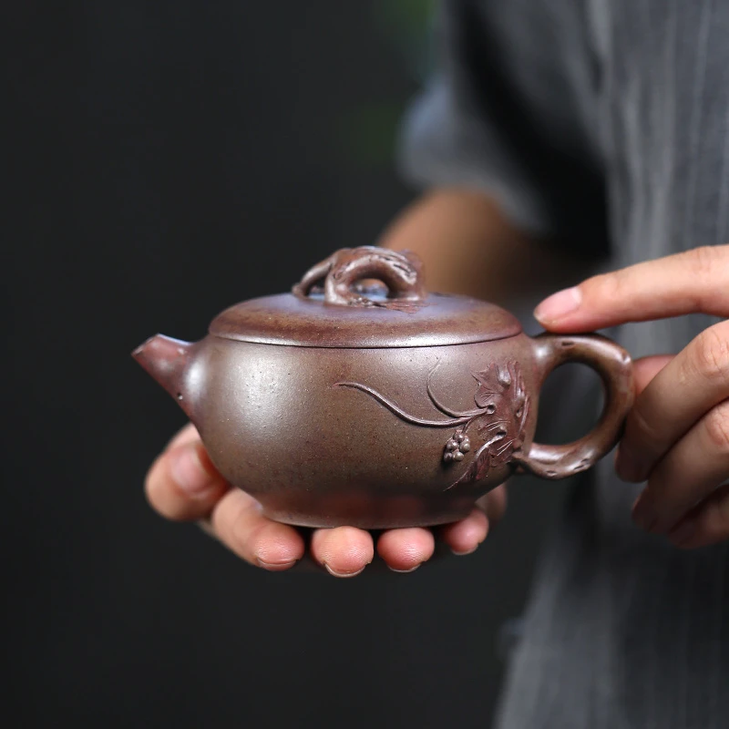 大吉羊柴烧 宜兴紫砂壶茶壶 本山绿泥多子多福玉碗180ml庄泽明