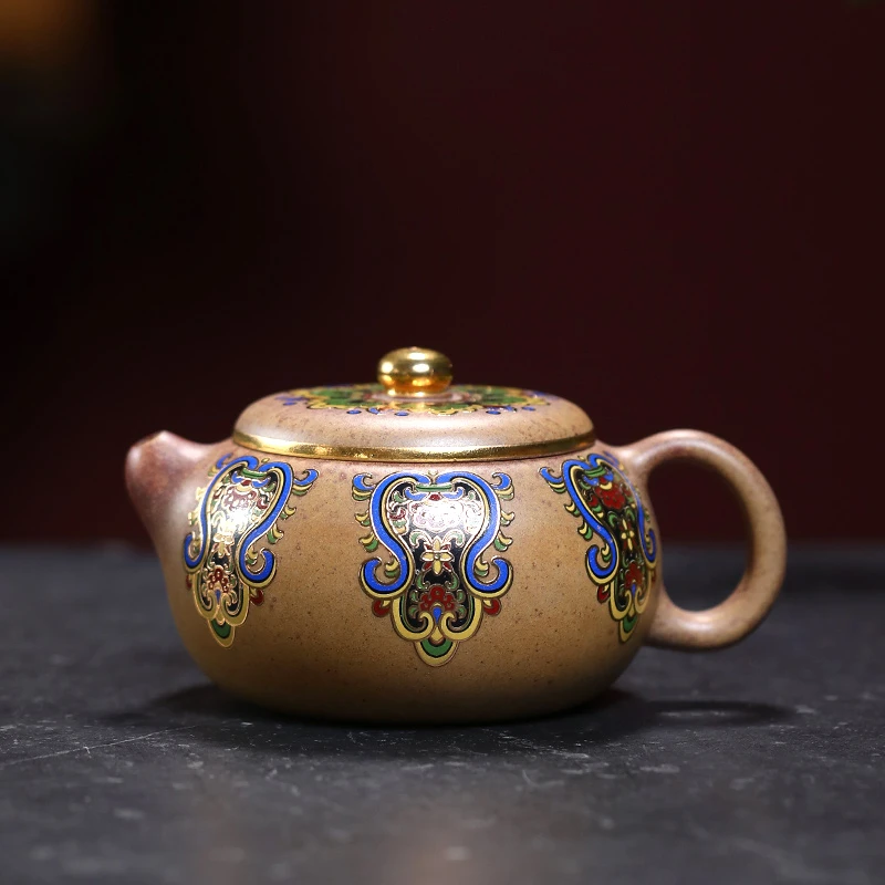 大吉羊柴烧 宜兴紫砂壶茶壶 原矿本山绿泥金玉满堂扁玉西施230ml