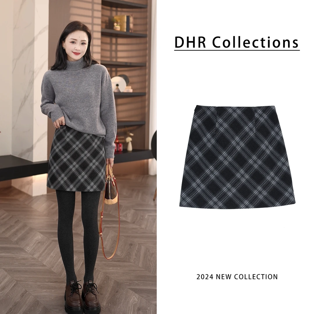 DHR COLLECTTIONS豆豆【绘鸽】冬季厚款格子纹半身裙短裙女-D737