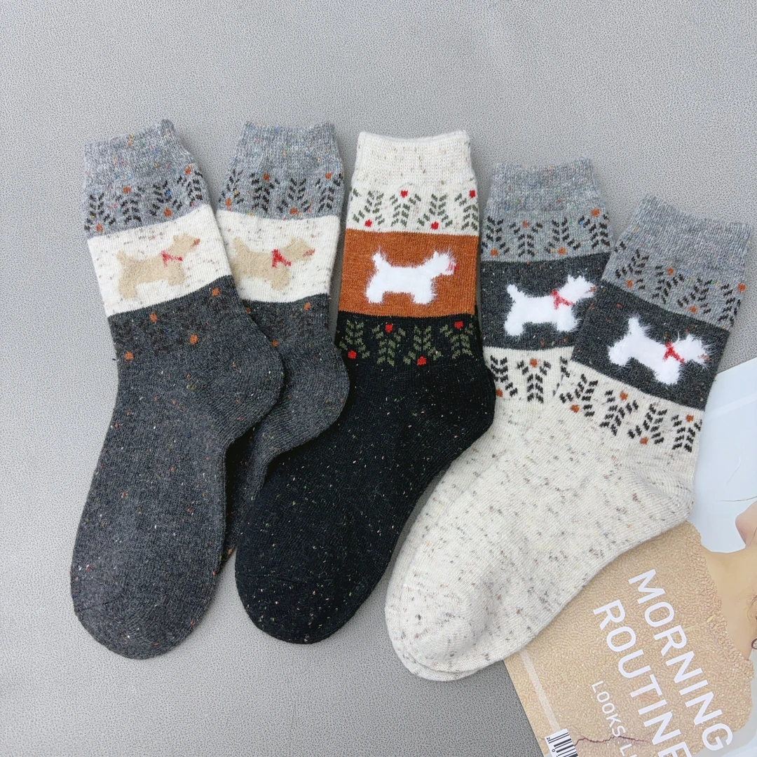 豆豆【圣诞袜】女士厚款百搭时尚短袜中筒袜-D0556242112