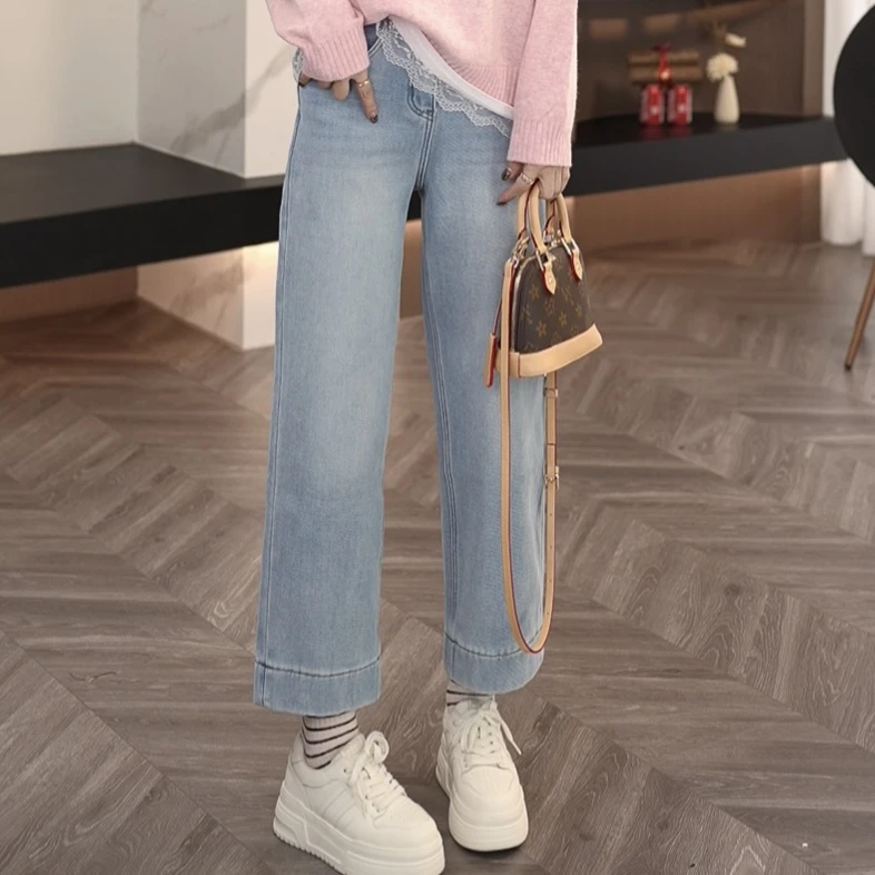 DHR COLLECTTIONS豆豆【幽梦】冬季厚款直筒宽松牛仔裤女-D7186