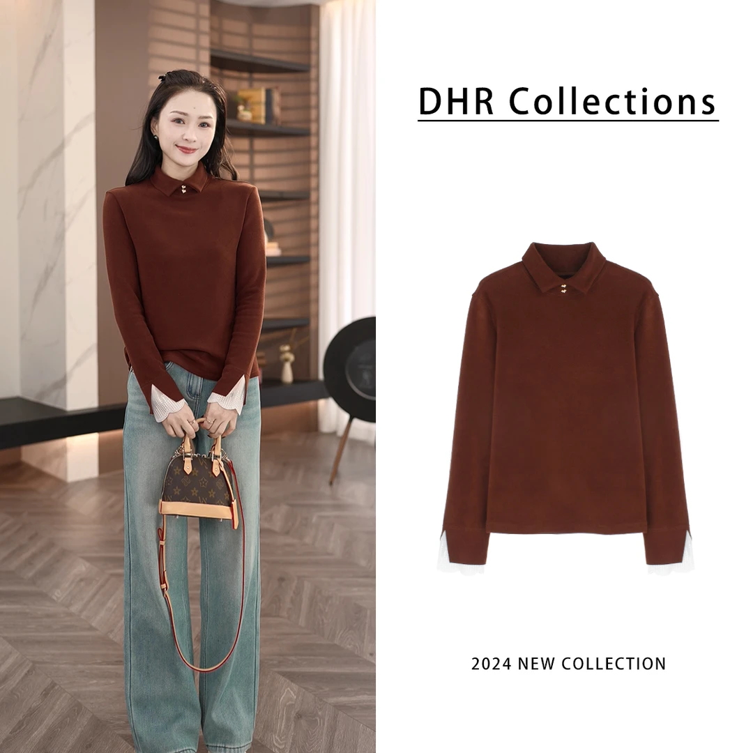 DHR COLLECTTIONS豆豆【晚若】冬季厚款加绒480g德绒内搭长袖女D717