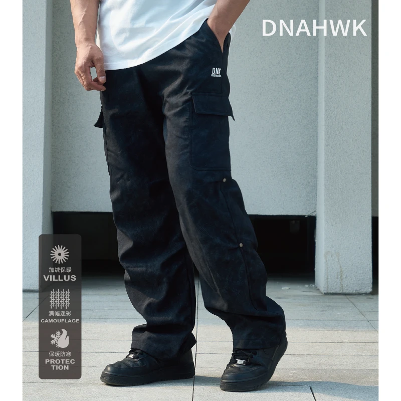 DNAHWK迷彩工装裤秋冬新款潮流百搭款加绒加厚保暖美式复古休闲裤