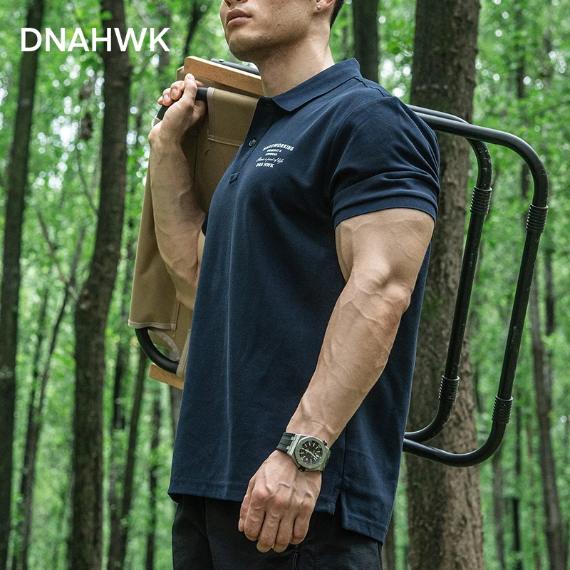 DNAHWK修身收袖口POLO衫商务休闲风T恤运动健身通勤百搭翻领短袖